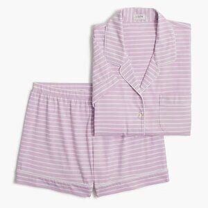 NWT J Crew Factory Short-sleeve Knit Pajama Set Lavender Mist White L